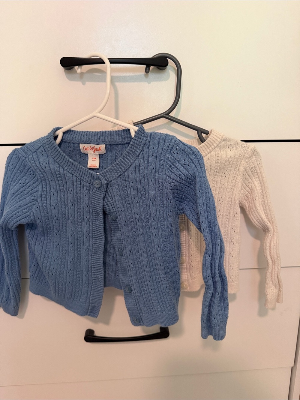 Cat & Jack Blue Knit Cardigan with Cream Knit Cardigan - Baby Duo